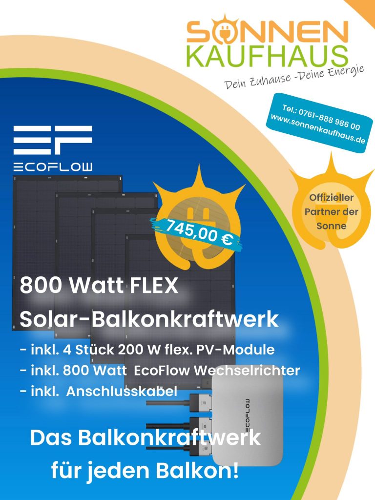 Solar Balkonkraftwerk 800 Waatt mit 4 Stück 200 Watt Photovoltaik Modulen 